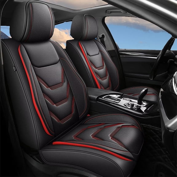 LAONNVIR Leather Seat Covers,Seat Covers Full Set,Car Seat Protectors 5 Seats,Automotive Seat Covers Fit for Toyota RAV4 2013-2018(Black&Red,Full Set)