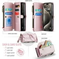 thumbnail image 2 of funda para iPhone 15 Pro, Funda para teléfono tipo Billetera Cruzada con Soporte de Bloqueo RFID, Ranuras para Tarjetas de Carga Inalámbrica Anticaídas, Bandolera de Cuero PU, 2 of 9