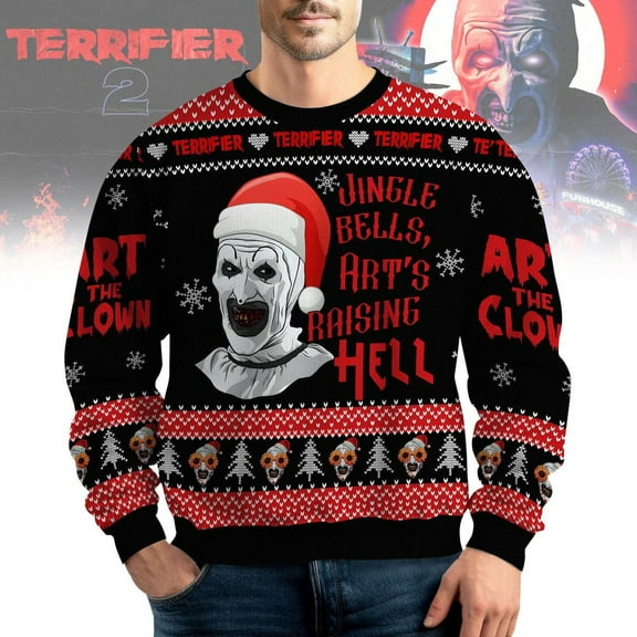 Terrifier Santa Ugly Christmas Sweater, Scary Clown Xmas Sweatshirt, Terrifier Art the Clown Shirt, Horror Holiday Crewneck, Xmas Gift