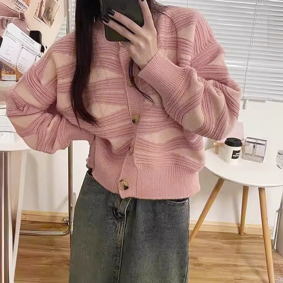 High End Design Round Neck Contrasting Print Autumn And Winter Sweater Trend Women's Korean Jacket Knitwear Short And Thin Womens Duster Cardigan Fall Outfits Women Comfy Cardigan Sweater Leopard