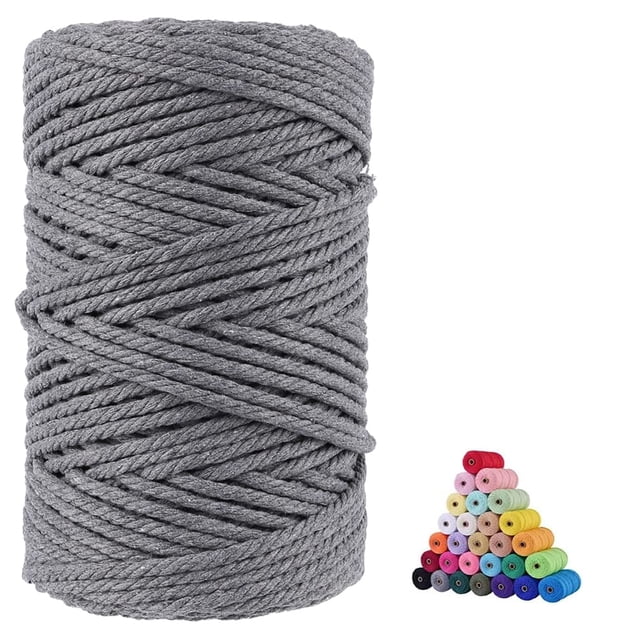 Cordón de Macramé de Algodón FLIPPED 5 mm de Grosor, Cuerda Gris de 100 m