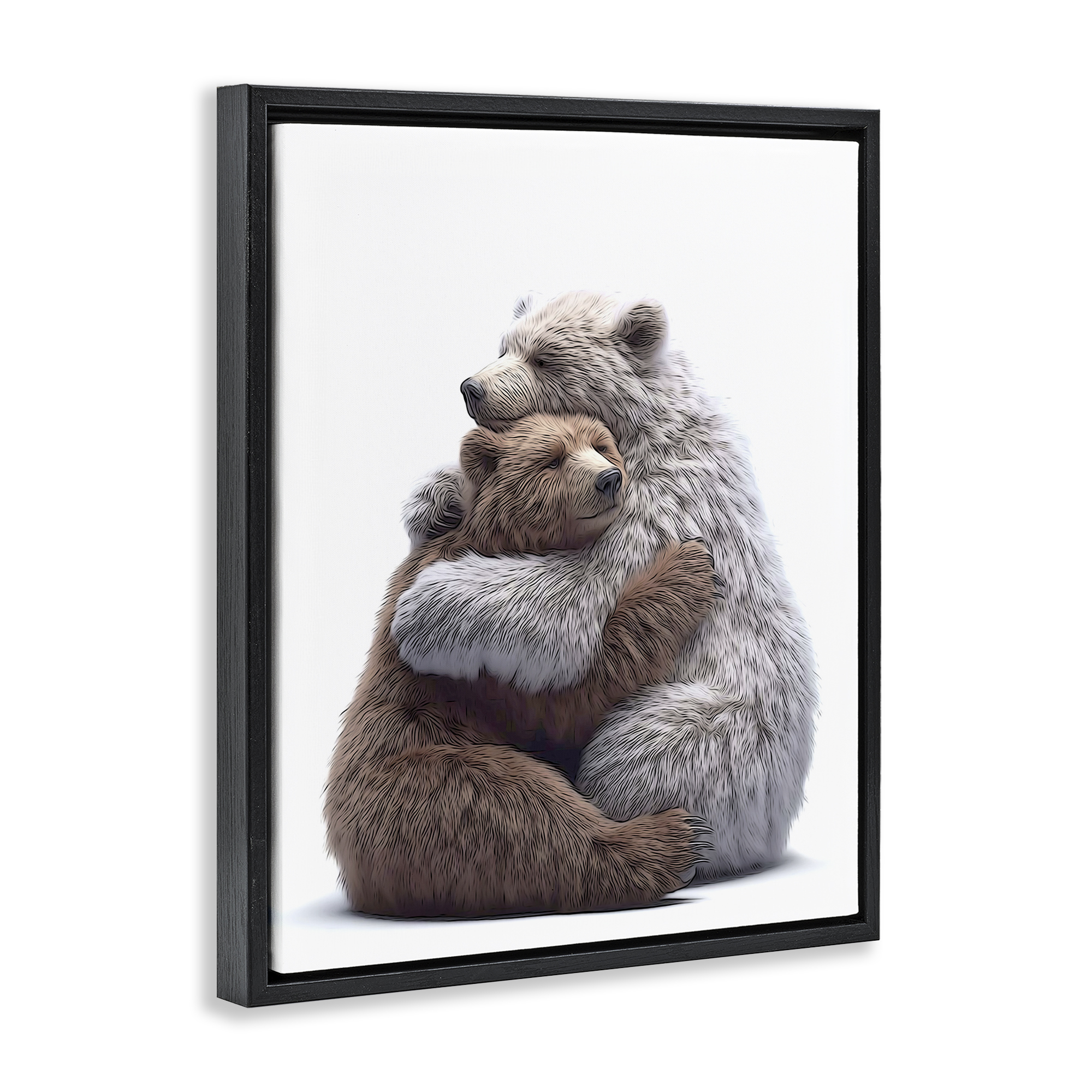Stupell Industries Hugging Bear Pair Animals & Insects Painting Black Floater Framed Art Print Wall Art, 25 x 31