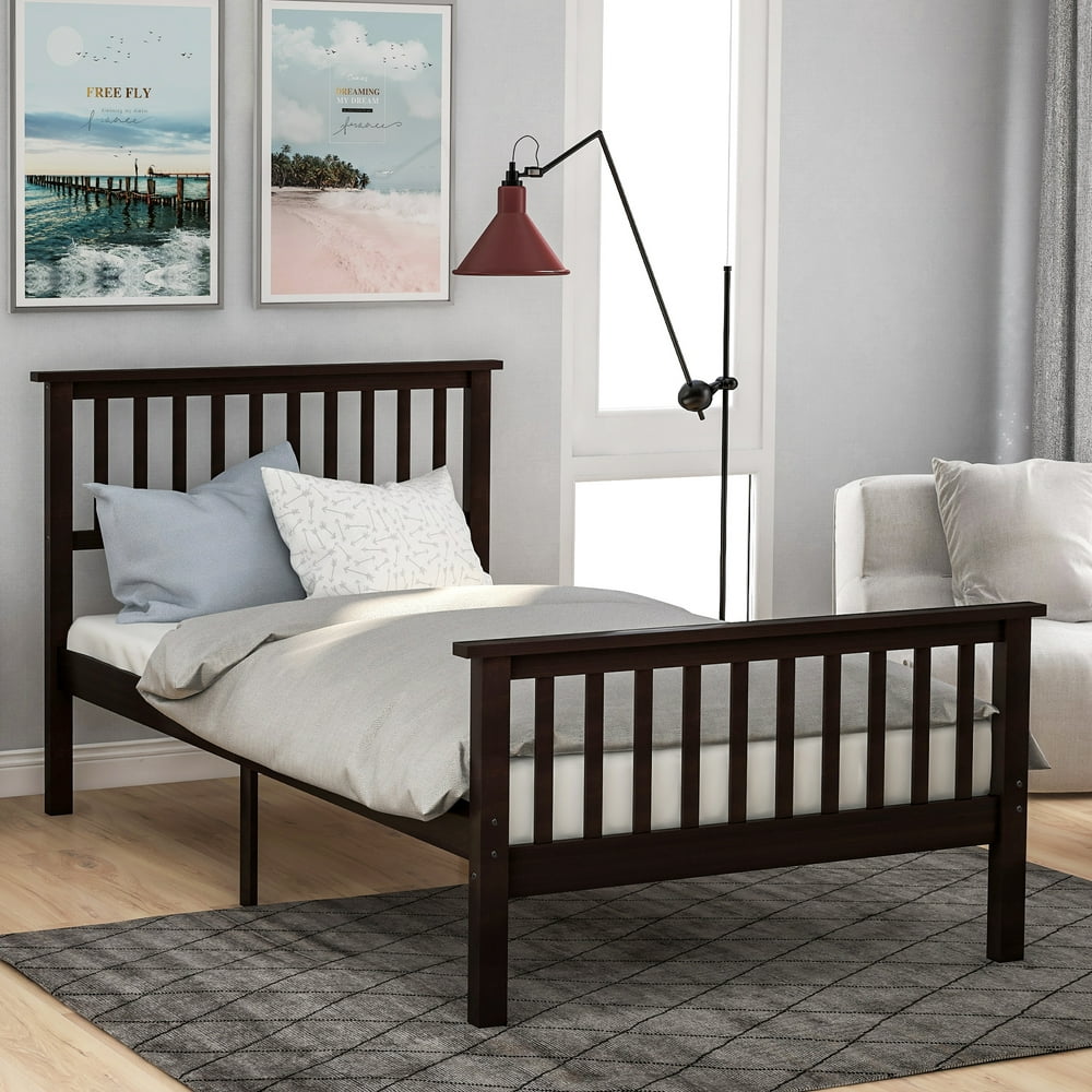 Clearance!Espresso Twin Bed Frame, Wood Twin Platform Bed Frame with