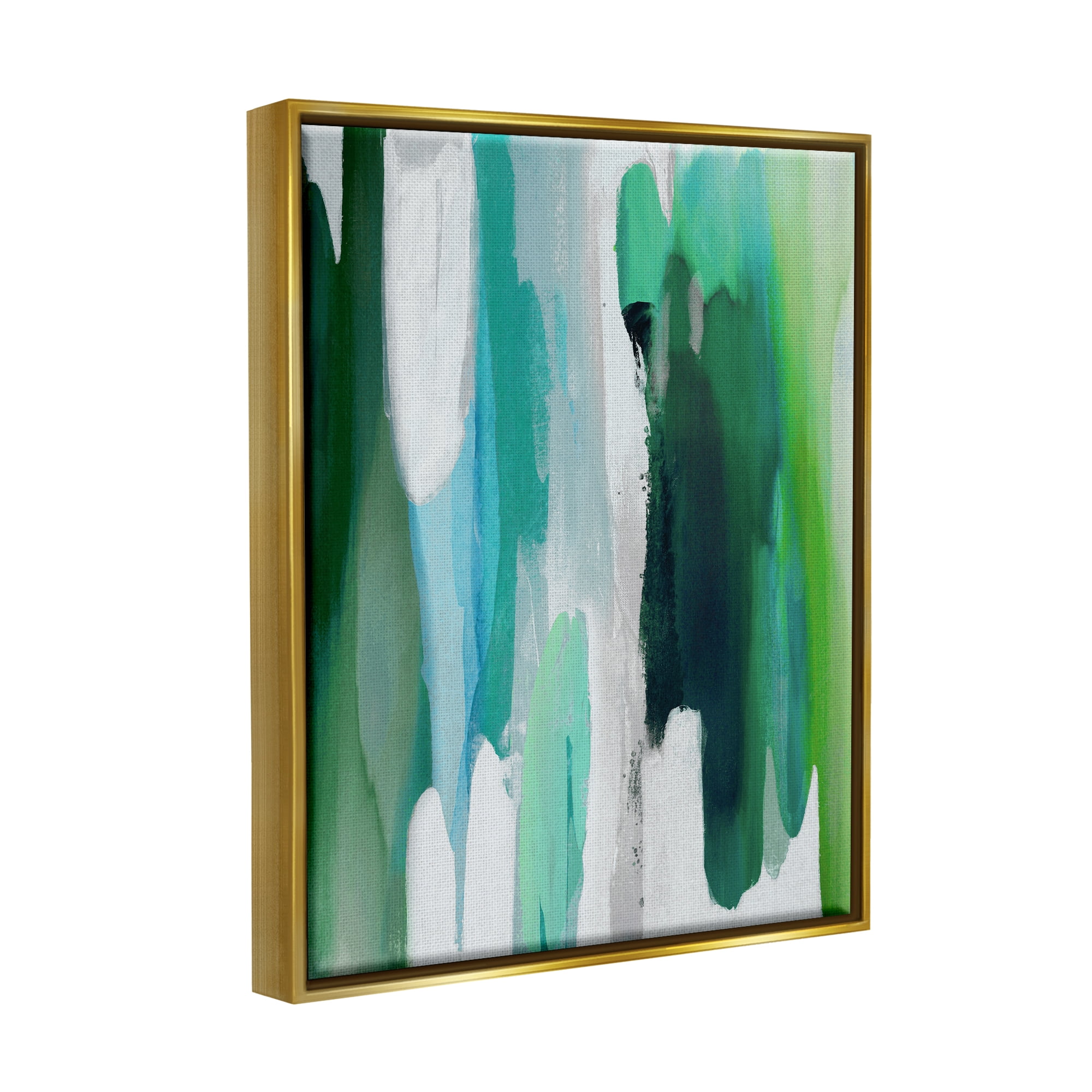 Stupell Industries Green Modern Pattern Abstract Painting Gold Floater Framed Art Print Wall Art, 25 x 31