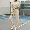 thumbnail image 4 of Womens 2 Piece Outfits Mock Neck Long Sleeve Sweatshirt Sweatshirt Fall Fashion Tracksuit Set Beige 2XL, 4 of 7