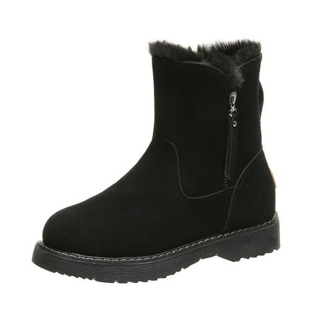 

Paiwinds Boots for Women New Velvet Warm Shorttube Cotton Shoes Thicksoled Midheel Ankle Boots Black