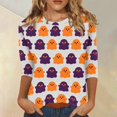 thumbnail image 2 of Halloween Shirts Women Funny 3/4 Sleeve Tops Spooky Ghost Printed T Shirts Horror Crew Neck Pullover Holiday Three Quarter Length Blouses, 5XL, 2 of 5