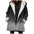 thumbnail image 3 of Womens Casual Loose Fuzzy Fleece Gradient Solid Plus Size Buttons Jacket Hooded Coat, 3 of 6
