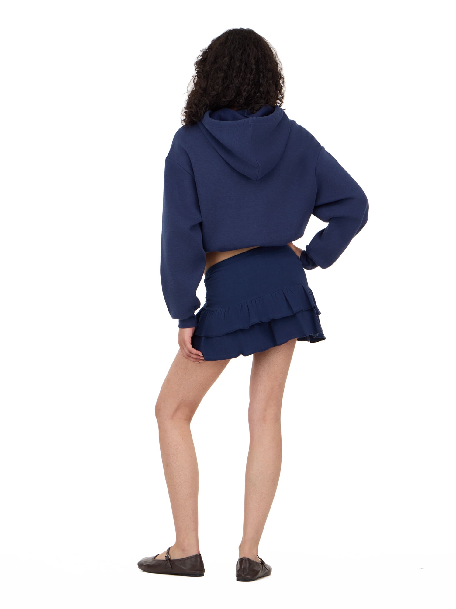 Forever 21 Women's Tiered Skort with Built-In Shorts and Drawstring Waist, Ruffle Mini Skirt Shorts Combo, Soft Knit Casual Lounge and Active Style, Navy, XXS-XXL