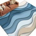 thumbnail image 3 of 5x7 Area Rugs, Blue Beige Ombre Non-Skid Rubber Backing Large Rectangle Rugs - Living Room Bedroom Home Office, Modern Abstract Moire Art Geometric Indoor Floor Mat Carpets Washable Rug, 3 of 9