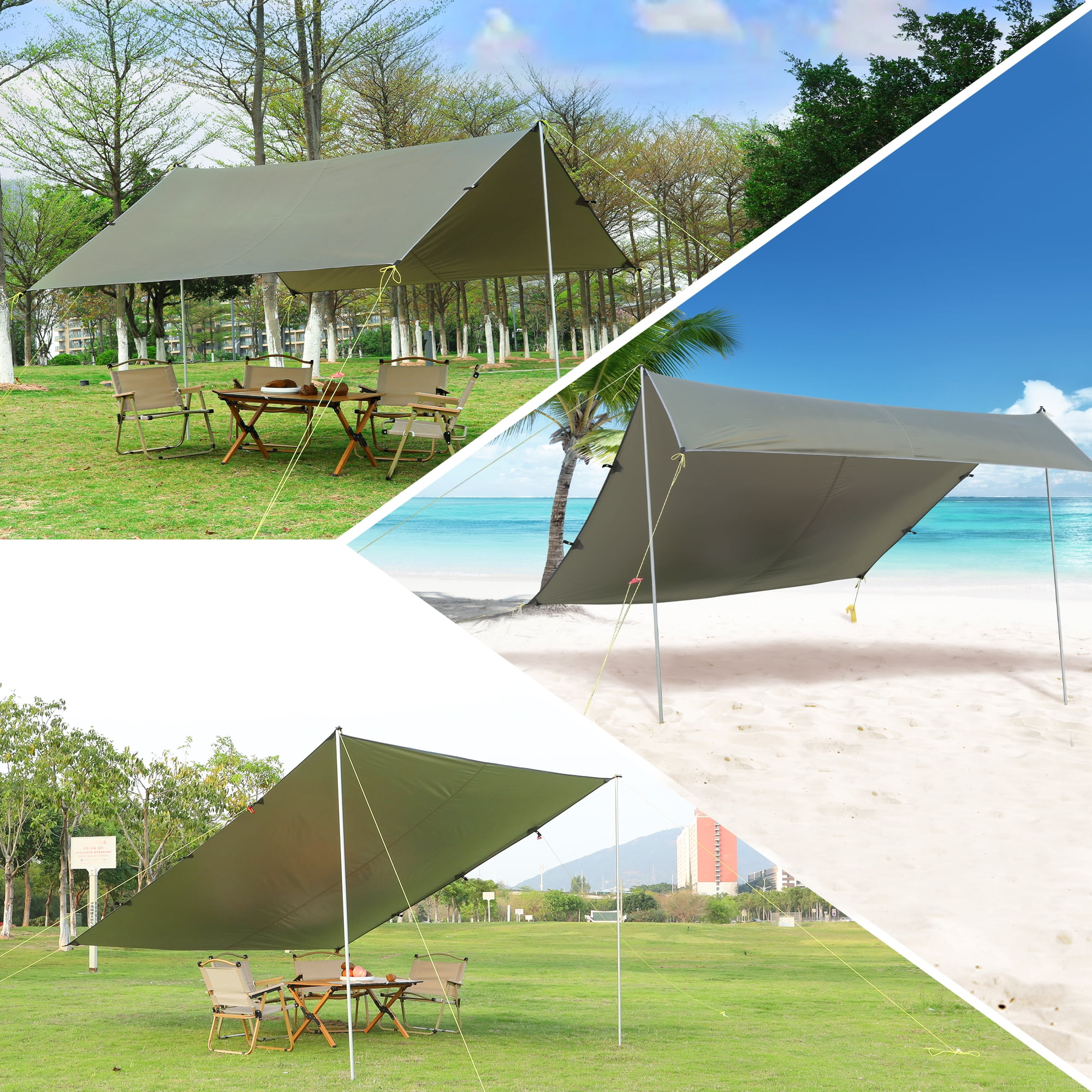 Towallmark 13X9FT Tent Tarp with 2 Aluminum Poles