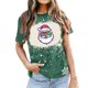 thumbnail image 4 of Puntoco Camiseta de manga corta con cuello redondo y estampado navideño a la moda para mujer, 4 of 4