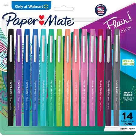 Paper Mate Flair Felt Tip Pens, Medium Point (0.7mm), Assorted Colors, 14 Count