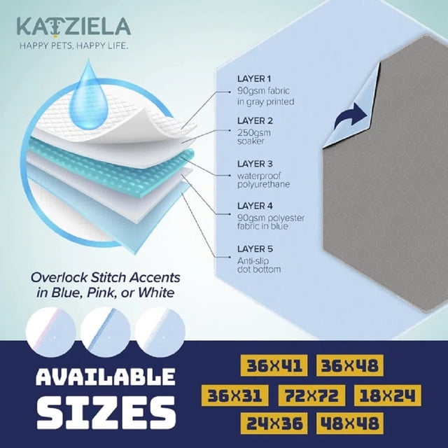 Katziela Washable Pee Pads, Waterproof Reusable Dog Pee Pads for Potty Training