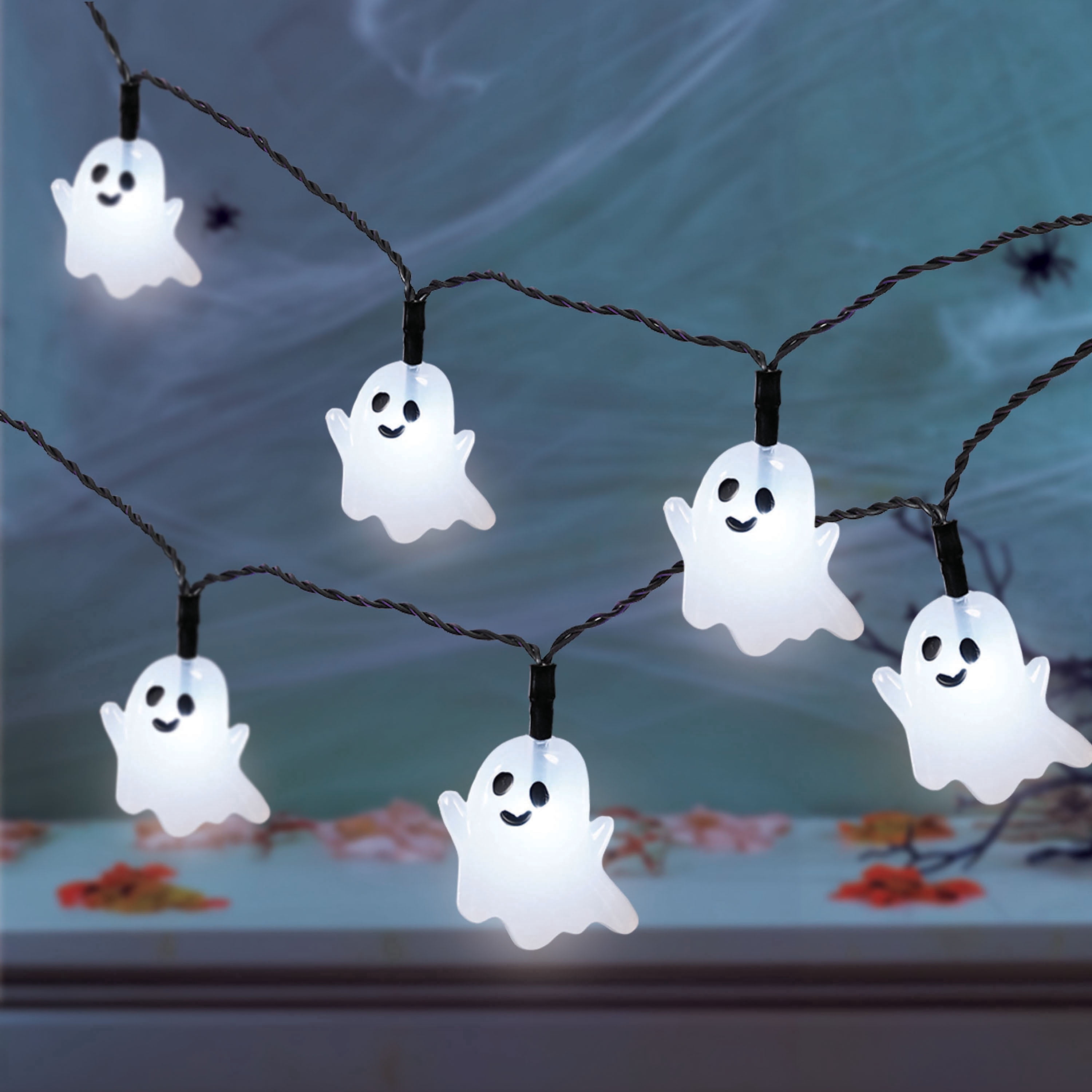Indoor 10-Count Battery-Operated LED Ghost String Lights, Cool White, 3', Halloween by Way To Celebrate