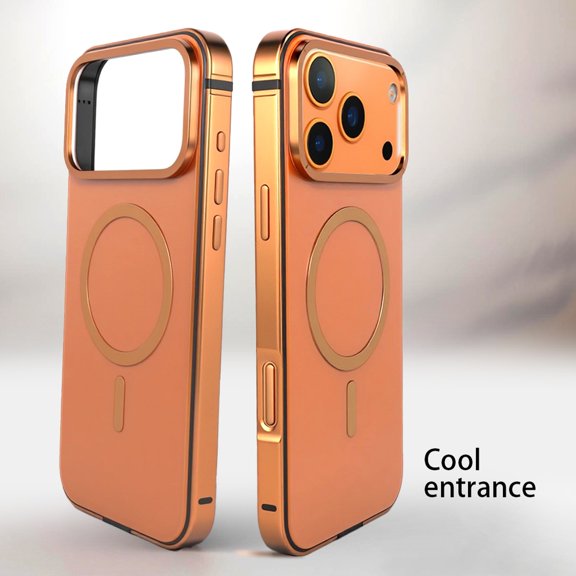 ELEHOLD Magnetic Protective Case Cover For Apple iPhone 17 Pro, Shockproof Magnetic Anti-Scratch Rugged Hard PC Metal Frame Back Cover Case with Qi Wireless Charging,Orange