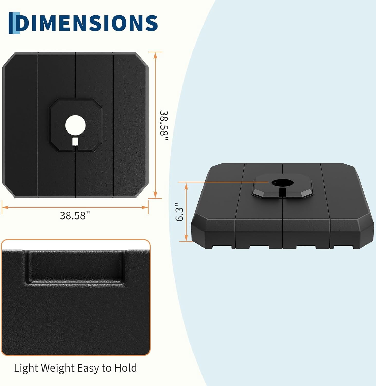 Riedhoff Square Patio Umbrella Base, for 10 to 15 ft Cantilever Umbrellas, Sturdy 4 pcs Design, Black