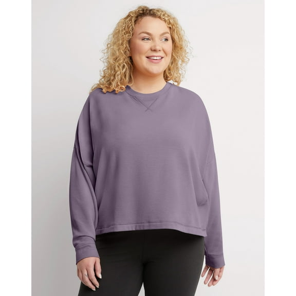 Hanes Originals Women's Soft Brushed Crop Sweatshirt (Plus Size) Muted Iris 4X