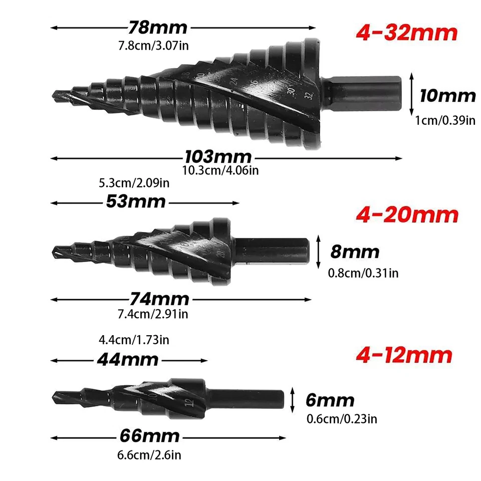 PRIME - 6/8/10Mm Shank Hss Step Drill Bit Set Large Cone Titanium Bit Metal Hole Cutter