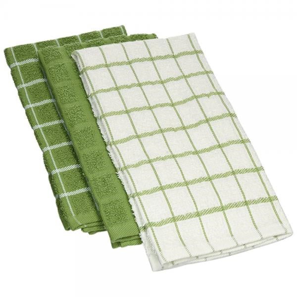 Cheap Kitchen Terry Tea Towels 100/% Cotton Green /& White Pack of 10