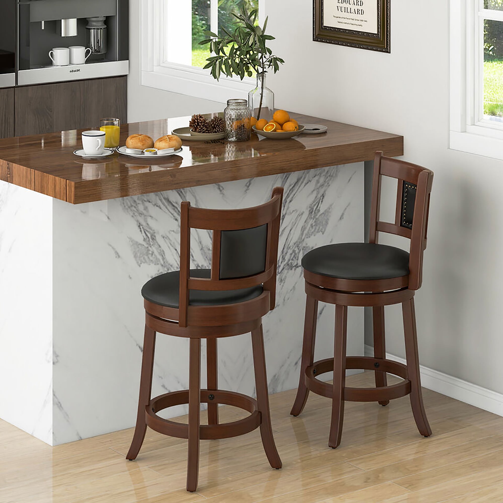 Gymax 25.5'' Swivel Bar Stool Set of 2 Counter Height Bar Stools Armless Chairs for Pub