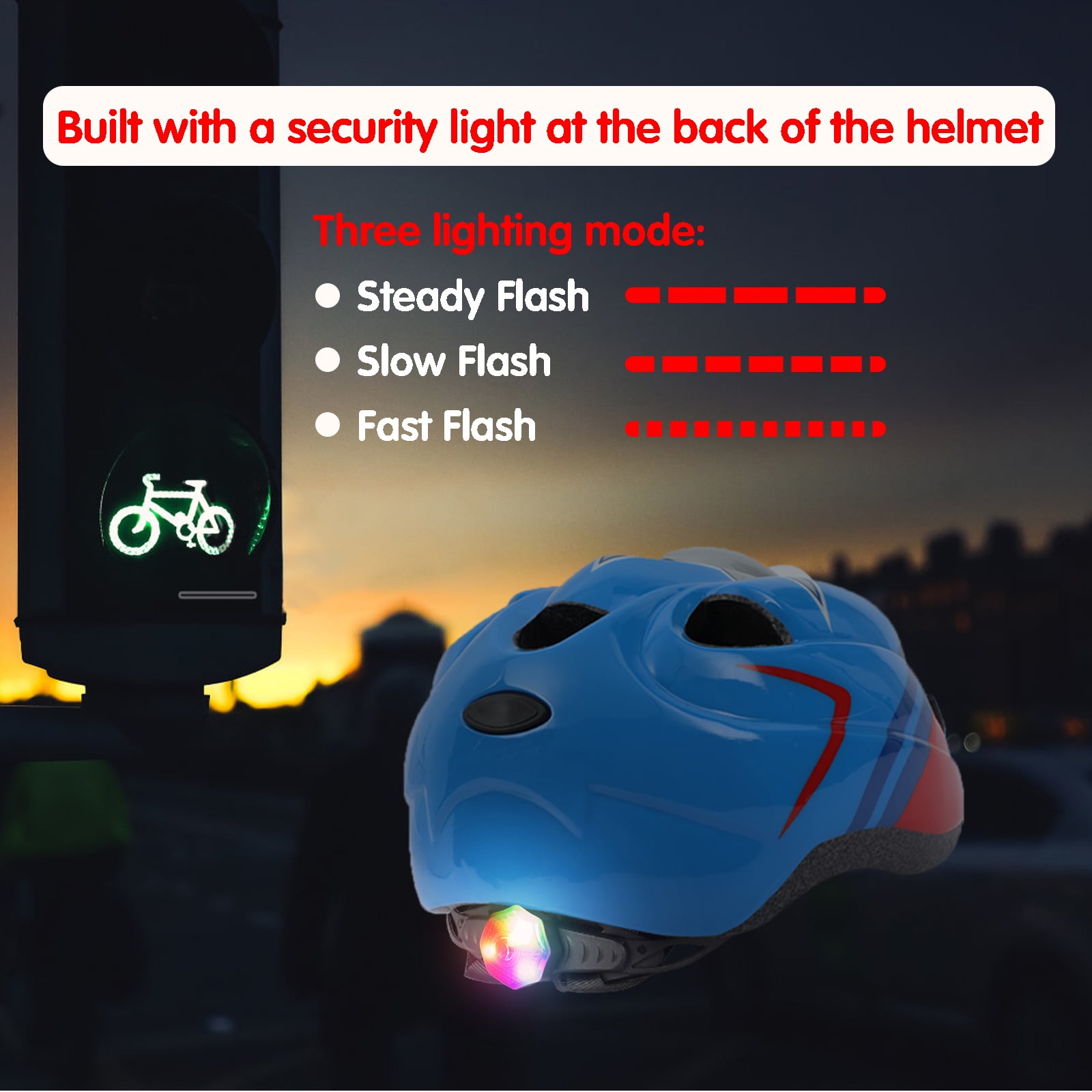 Atphfety Toddler Kids Bike Helmet with LED Light, Blue (50-54cm)