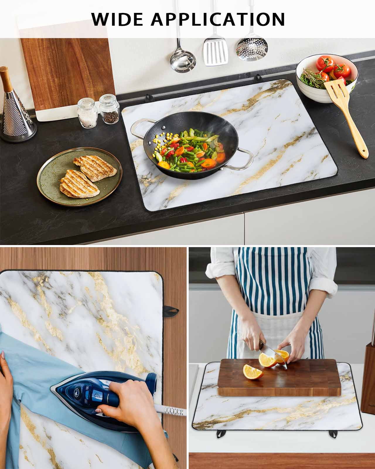 nqOlkjepod Large Induction Cooktop Protector Mat 36"x21", Gray Marble Stove Top Covers for Electric Stove, Abstract Art Yellow Crack Decorative Stove Burner Cover Mats, Glass Top Stove Cover