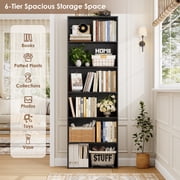 Homfa 6 Tier Tall Bookshelf and Bookcase, Wooden Bookcase Display Shelf for Living Room Home Office Library Storage, Black