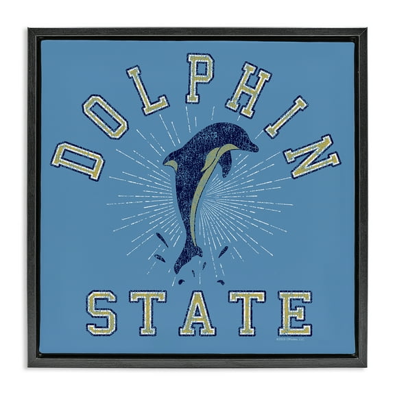 Stupell Industries Vintage Dolphin State Novelty & Humor Painting Black Floater Framed Canvas Art Print Wall Art, 18 x 18
