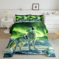 thumbnail image 2 of Wildlife Wolf Queen Comforter Set Woodland Animal Bedding Set Room Decor,Green Aurora Down Comforter Glitter Stars Galaxy Sky Duvet Set, 2 of 7