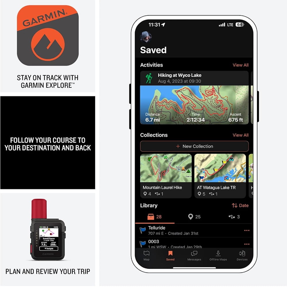 Garmin inReach Mini 3 Plus, Rugged Global Satellite Communicator with Touchscreen 010-03387-10 Bundle with Deco Essentials 2-Pack Emergency Paracord Bracelet and Wearable Front & Rear Safety Light