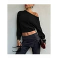 thumbnail image 2 of Women Off Shoulder Long Sleeve Cropped Pullover Sweater Top Trendy Boat Neck Soft Ribbed Knit Crop Sweater, 2 of 8