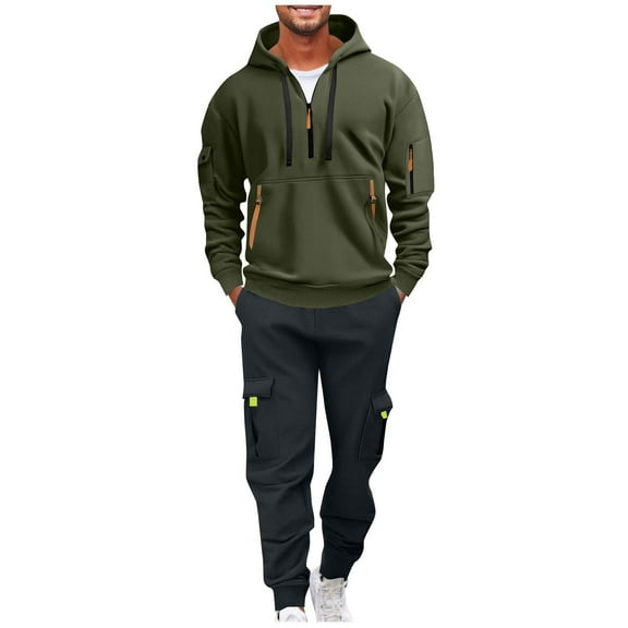 Mens Function 2 Pieces Sets Fall Winter Outfits Flannel Warm Hoodies Athletic Stretch Long Sleeve Pullover Sweater Blouses Tops Comfort Casual Drawstring Elastic Waist Joggers Pants 2 Pacs Sets