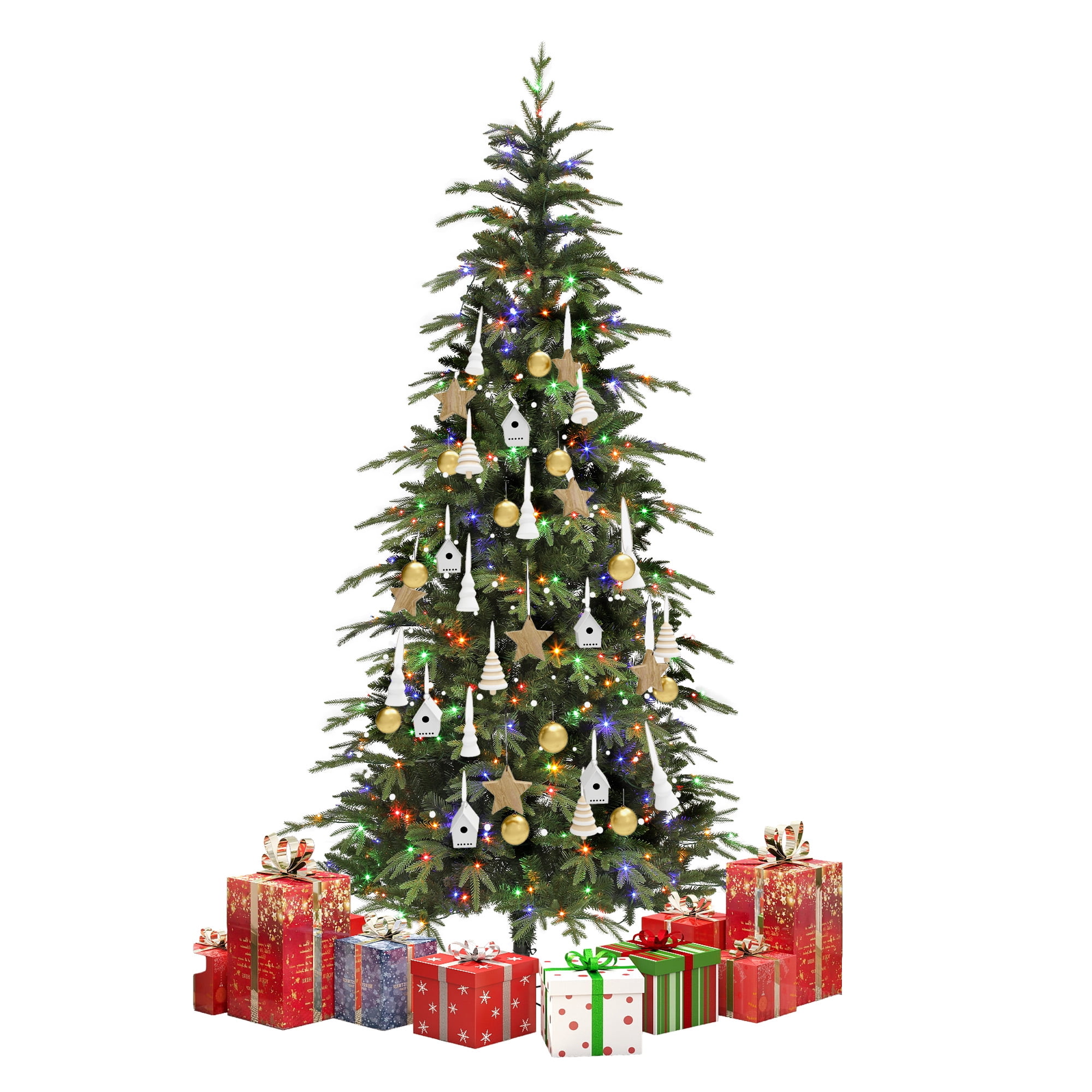 Uforic 7.5 ft Pre-lit Slim Pencil Artificial Christmas Tree with 2199 PE&PVC Tips & 400 Lights,11 Light Modes, Green
