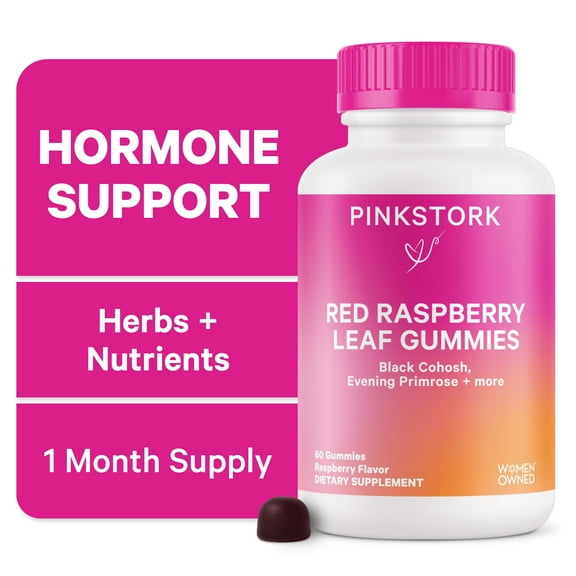Pink Stork Red Raspberry Leaf Gummies with Evening Primrose Oil, Black Cohosh, Hormone Support, 60 Count