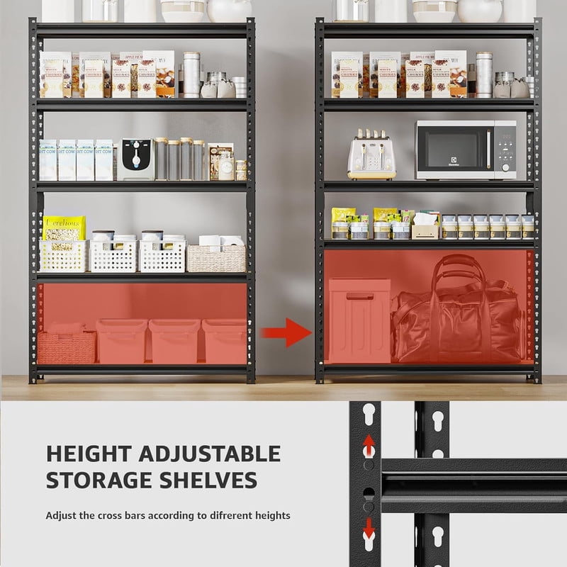 Garage Storage Shelving Unit, Heavy Duty 5-Tier Adjustable Metal Shelves, Garage Organizer Storage Rack for Basement, Pantry, 60" H x 27.5" W x 11.8" D
