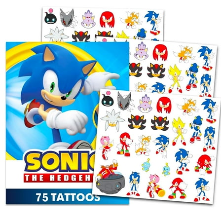 - Nintendo - Sonic Temporary Tattoos for Kids and Adults - 75 Sonic the Hedgehog Tattoos For Party Favors Goodie Bags and More (Sonic Party Supplies Bundle)