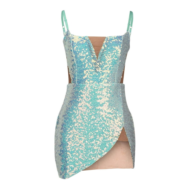 Women's Sparkly Sequins Tight Homecoming Dresses for Teens Spaghetti Strap  Irregular Hem Slim Mini Cocktail Dress