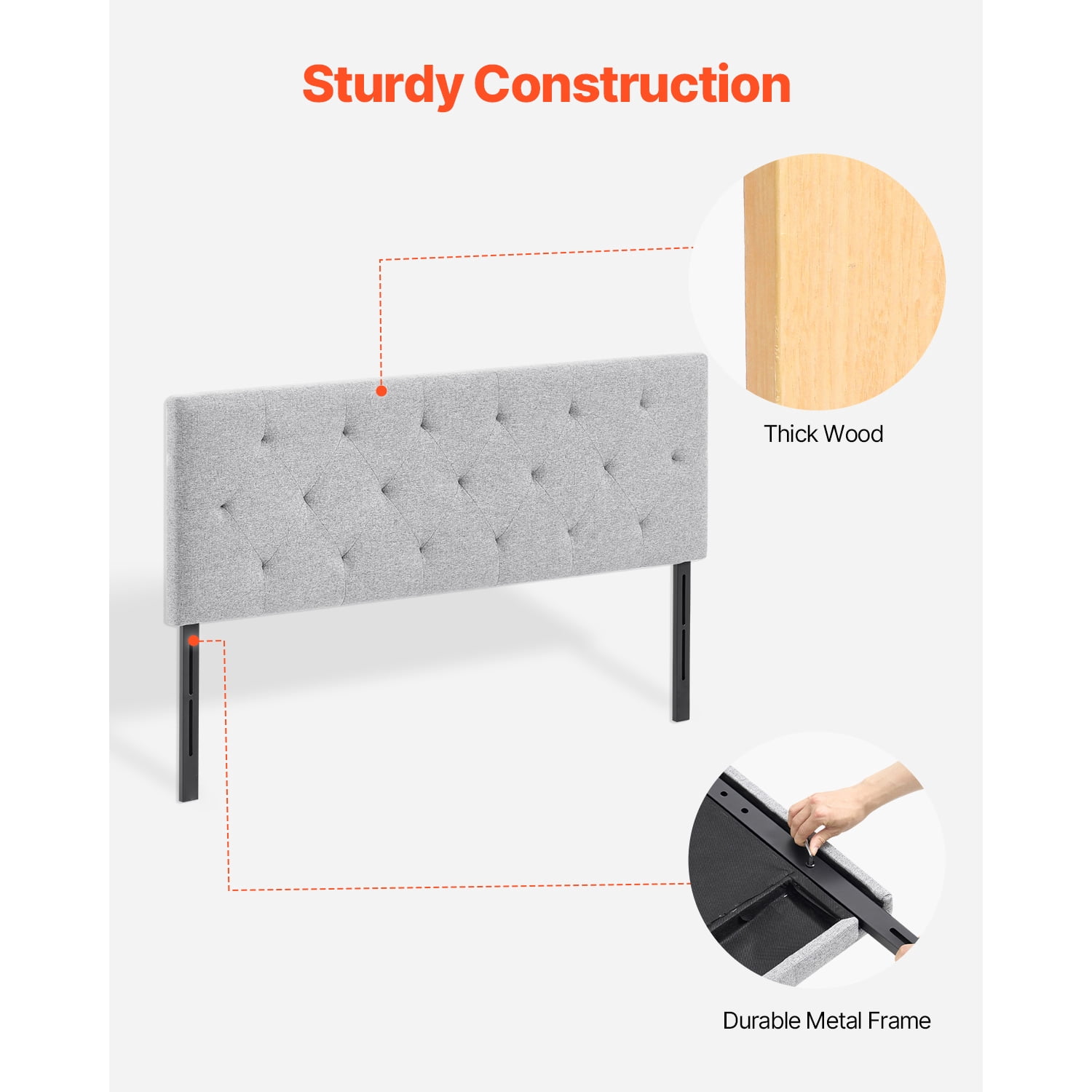 KFFKFF Full Size Headboard, Upholstered Headboard with Height Adjustable from 35.6-47.4 inches, Suitable for Bedrooms, Hotels, Guesthouse, Dormitory