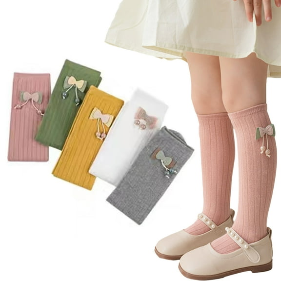 Esaierr Girls Knee High Socks for Toddler Kids 3-12Y Tube Stockings Little Girls Cotton Cute Bow Knot Dress Socks Autumn Mid-Tube Socks
