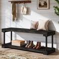 thumbnail image 6 of Finmind Solid Wood Entryway Bench with Storage Shelf, 63" Industrial Shoe Bench with Thickened Metal Tubing, Black (Easy Assembly), 6 of 8