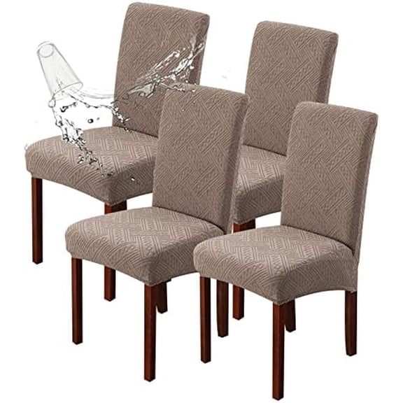 Waterproof Dining Room Chair Covers Stretch Parsons Chair Slipcovers for Dining Room Kitchen Chair Protector Cover, Removable, Washable (4, Pattern1-Taupe)