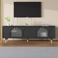 thumbnail image 4 of TV Stand for 78" TVs, TUANLUO TV Cabinet with 4 Arch Fluted Glass Doors, Entertainment Center, Modern Television Stand, TV Stand Furniture for Living Room Bedroom, 69.6"L x 15.7"W x 21.8"H, Black, 4 of 10