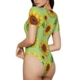 thumbnail image 3 of Haiem Sunflower Leaves Women's Crew Neck Short Sleeve Bodysuit Tops Stretchy Slim Basic-Small, 3 of 9