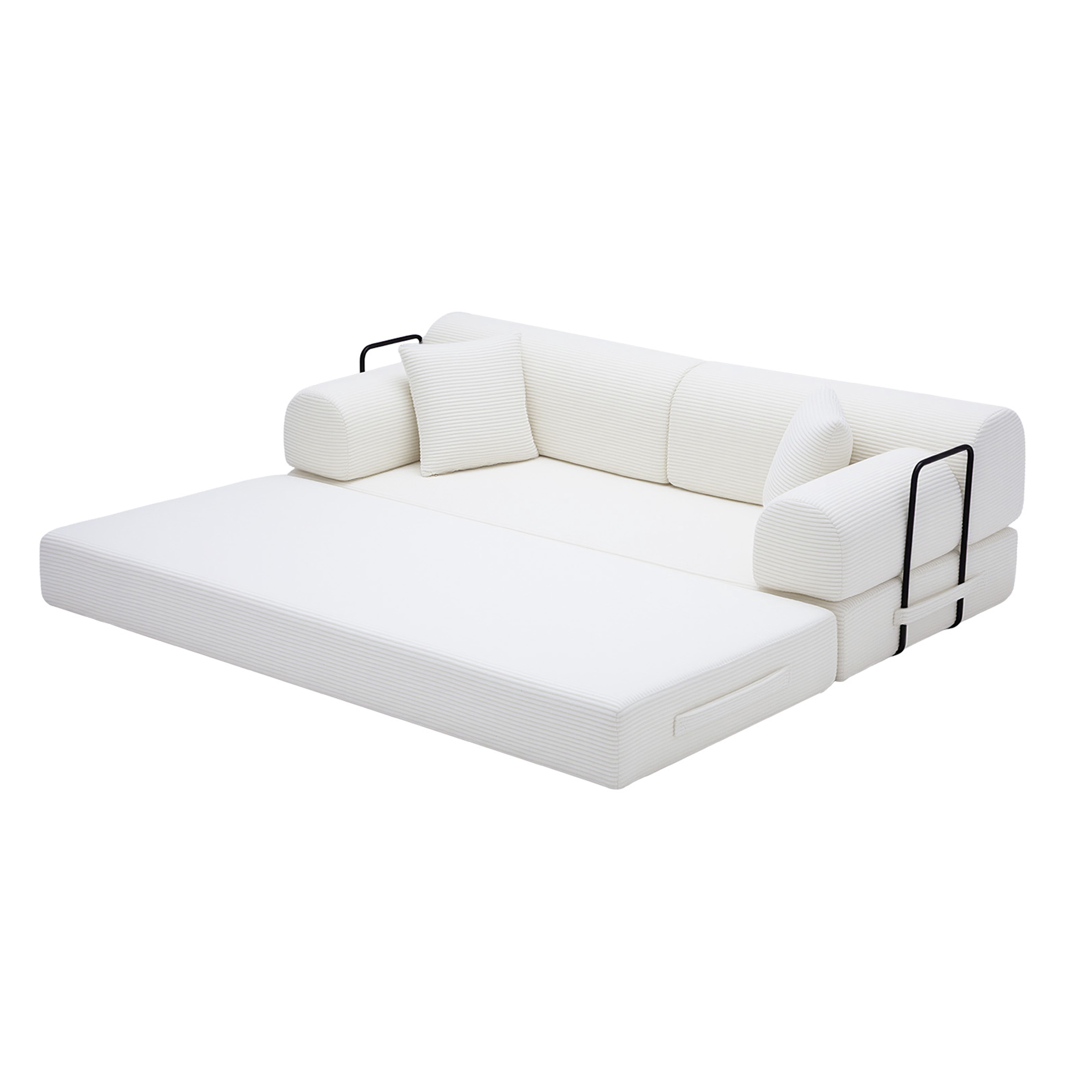 Leumius 79" Convertible Futon Sofa Bed, Boneless Couch for Living Room, Corduroy Folding Mattress Couch with Fixed-Shape Frame, Floor Sofa Lounge Couch with 2 Pillows, No Assembly,Beige