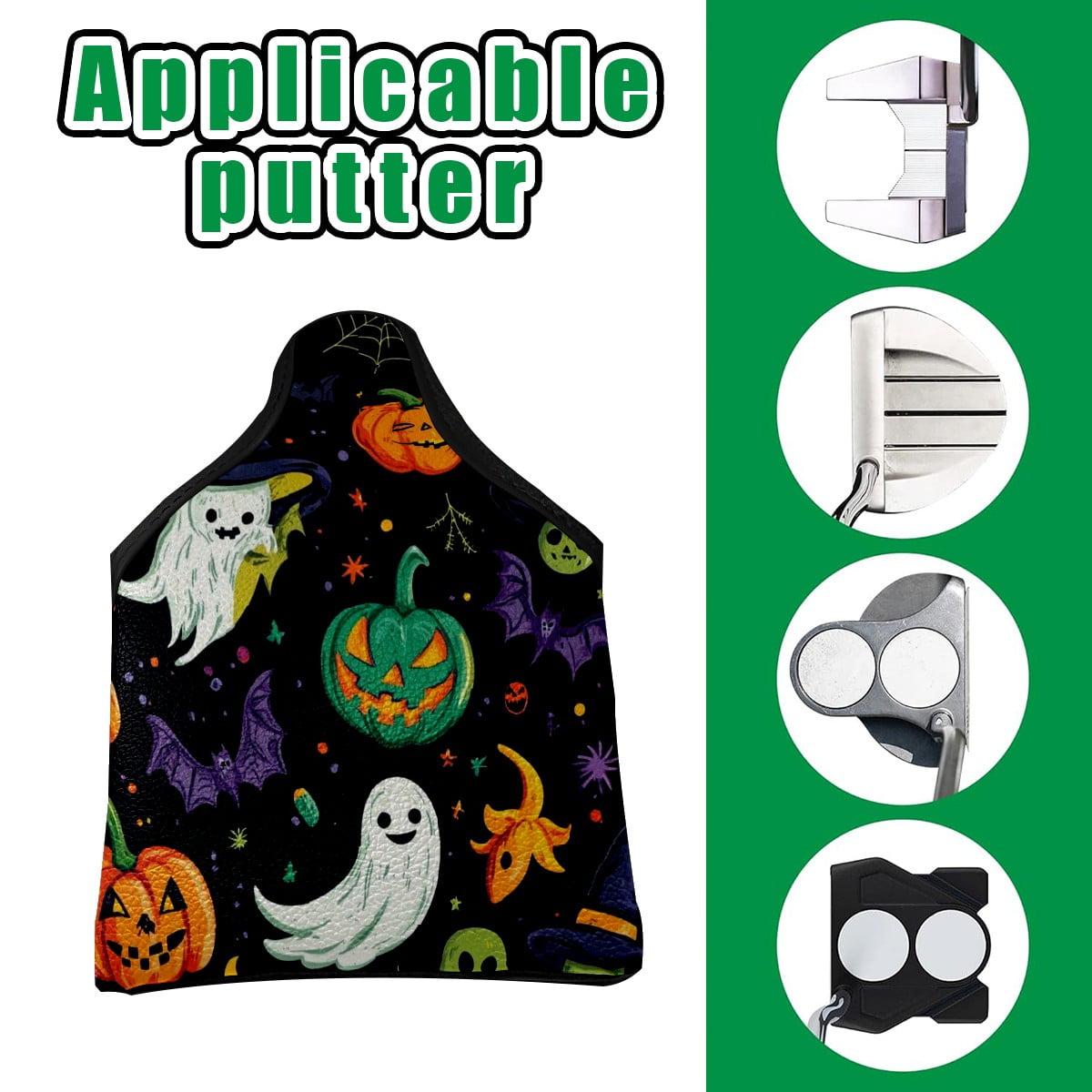 Golf Mallet Putter Cover Premium Leather Golf Putter Head Cover with Magnetic Closure, Golf Cover for Men and Women Halloween Pumpkin