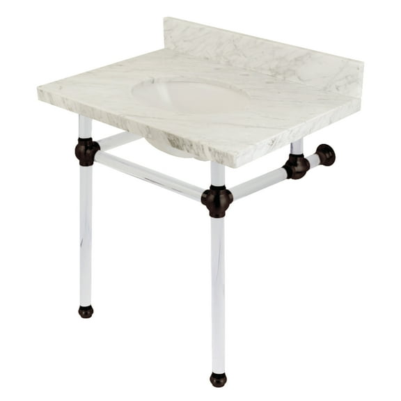 Kingston Brass KVPB3030MA5 Templeton 30" Carrara Marble Vanity Top with Acrylic Legs (8-Inch, 3-Hole), Carrara Marble White/Oil Rubbed Bronze