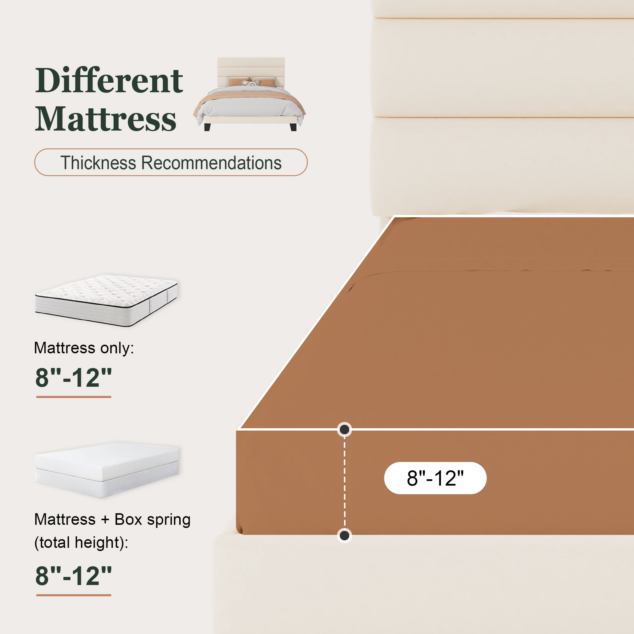 Amolife King Bed Frame, Platform Bed Frame with Velvet Upholstered Slat Headboard, Cream