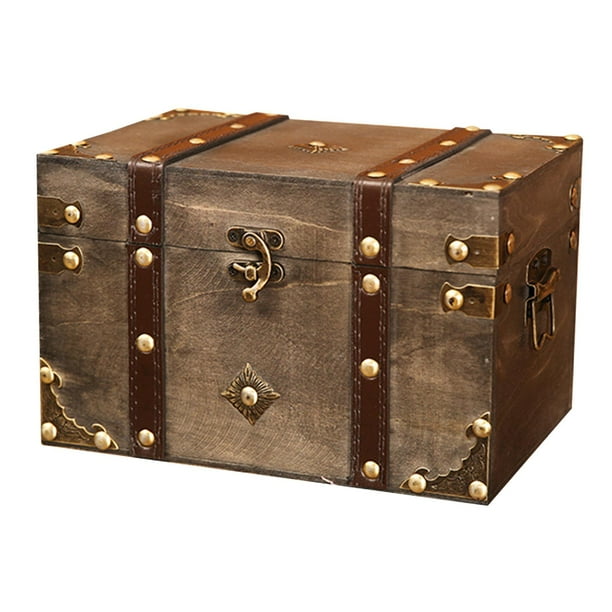 Baúl de madera para guardar joyas, organizador de regalos, rectangular, con tapa L