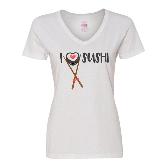 Inktastic Kawaii I love Sushi Women's V-Neck T-Shirt